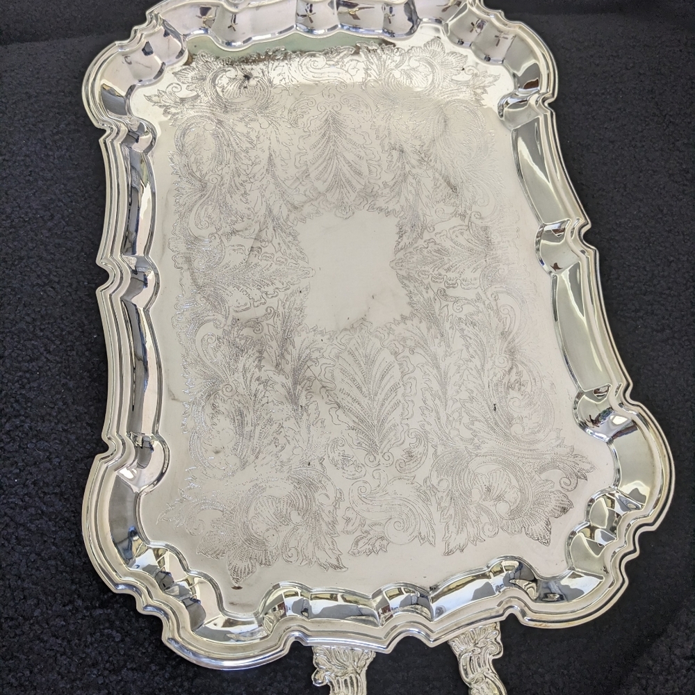 Elegant Silverplated Tray With Legs and Handles 23 1/4" x 13"
